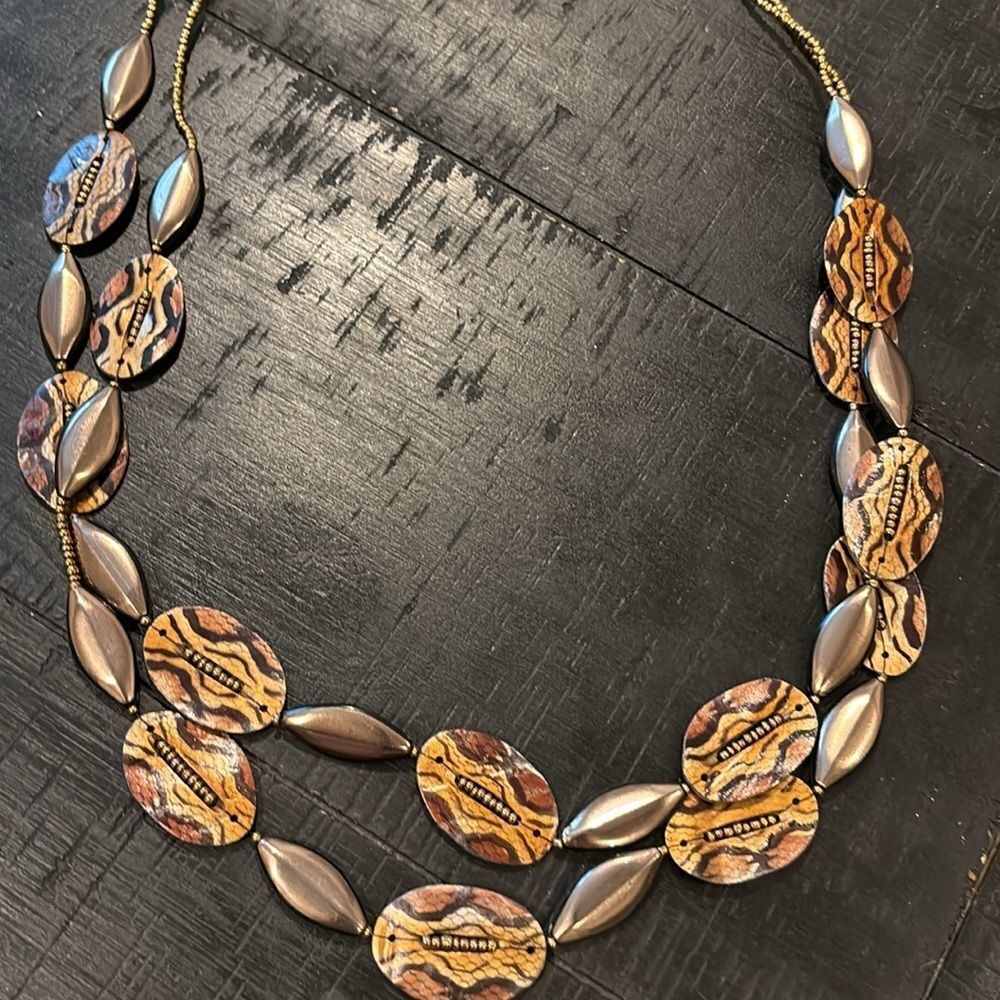 Multi Strand Layered Animal Print Handmade Shell Beaded Necklace Unique